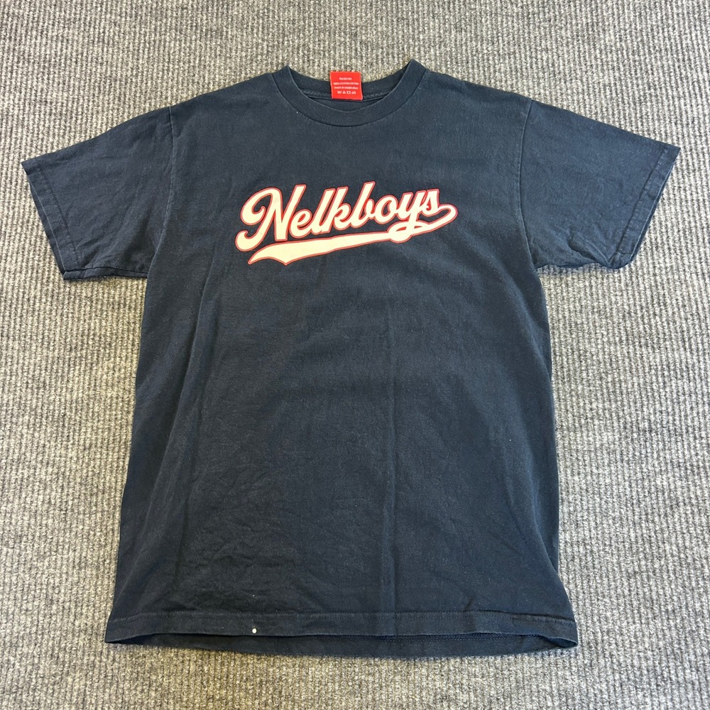 Full Send Nelkboys Navy Blue Graphic T-Shirt Mens Medium Baseball Script Logo